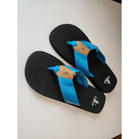 New Corky's Turquoise Faux Croc Print Flip Flops Womens Size 11 - Picture 1 of 4
